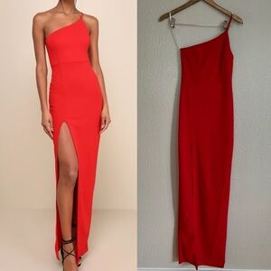 Keeper of My Heart Red One-Shoulder Maxi Dress
